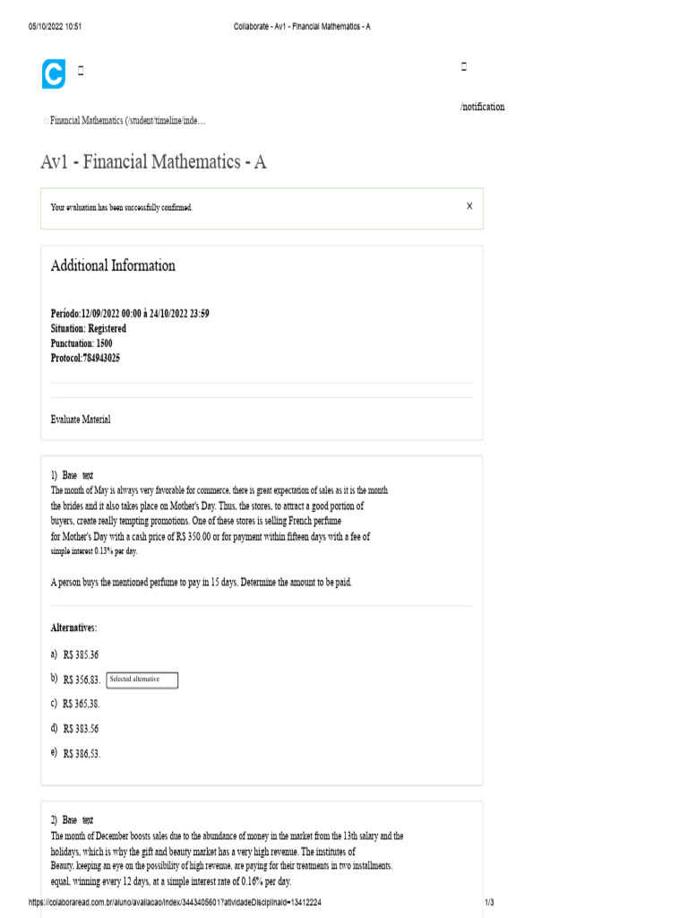Assessment 1 - Av1 - Financial Mathematics - A | PDF | Interest ...