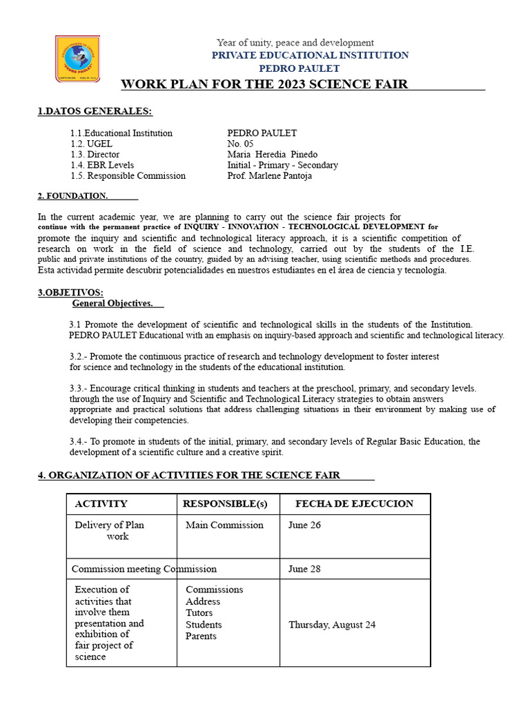 2023 Science Fair Work Plan | PDF | Cognition | Science