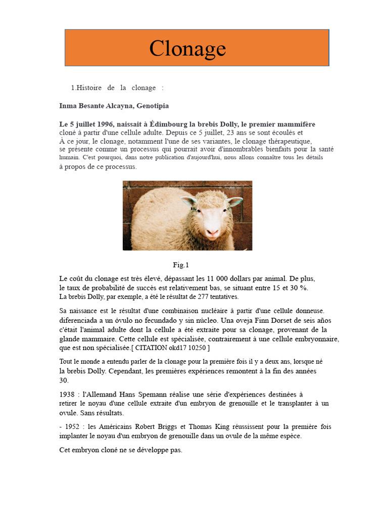 Histoire et enjeux du clonage scientifique | PDF | Clonage | Cellule souche