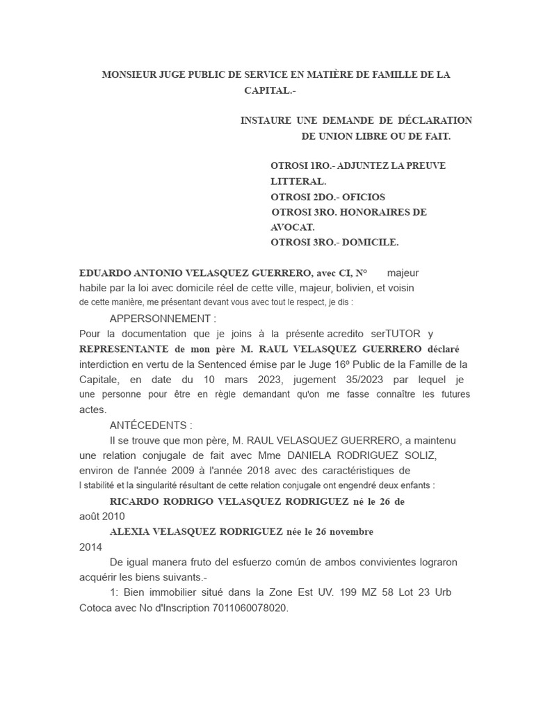 Demande de reconnaissance d'union libre | PDF | Mariage | Droit de la ...