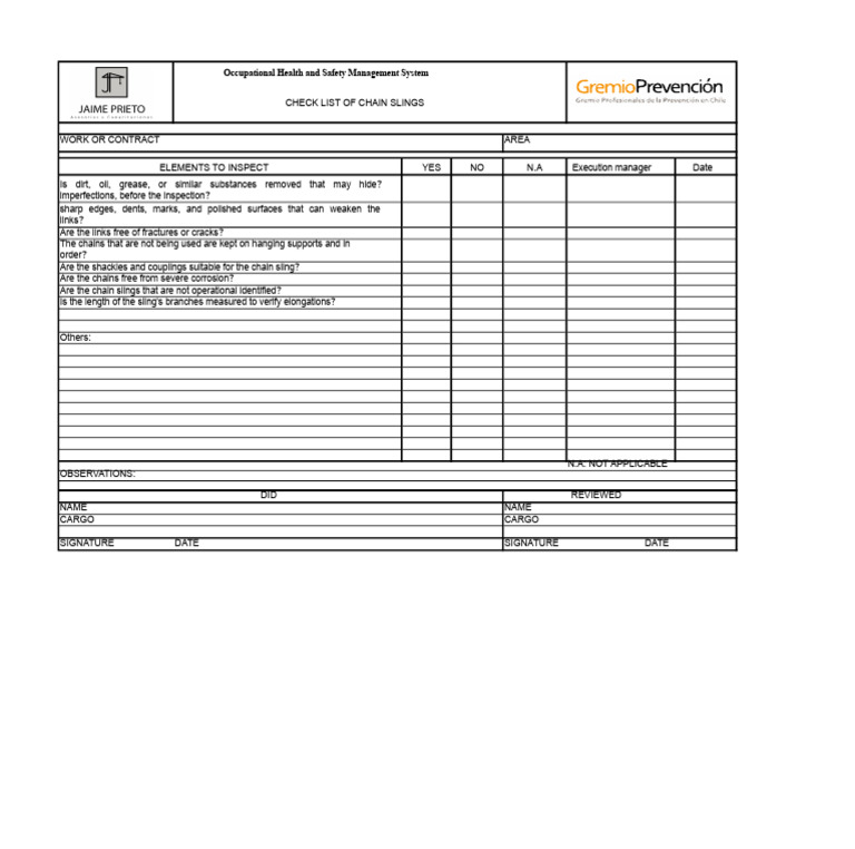 Chain Sling Inspection Checklist | PDF