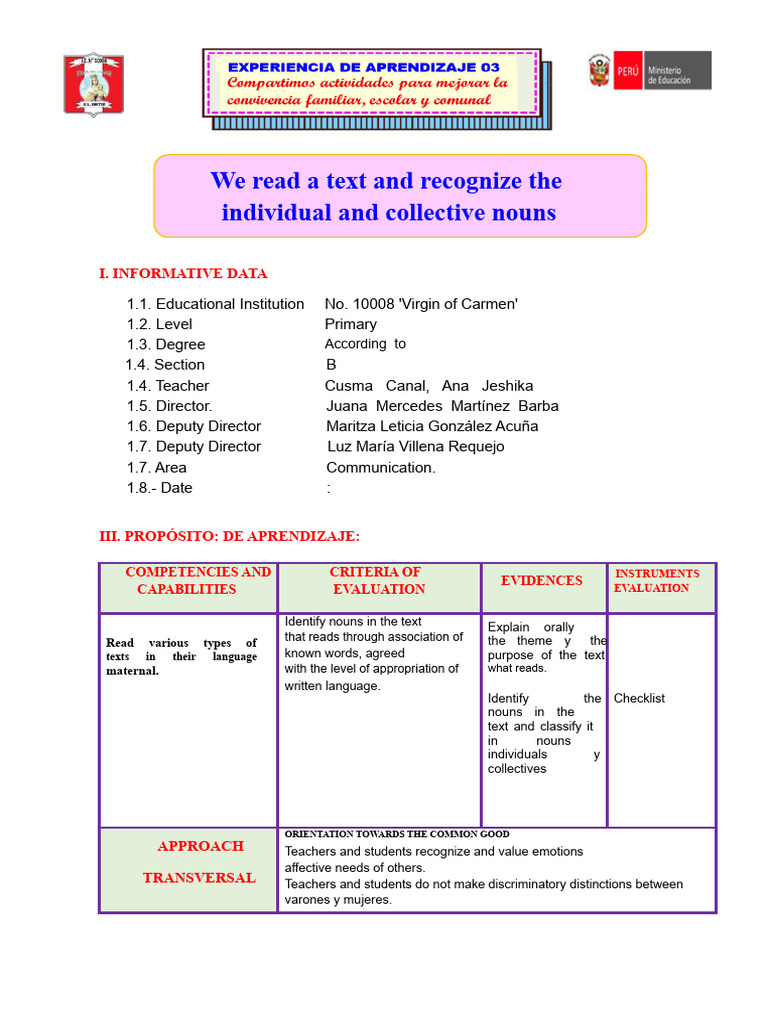 S.A. COM We Read A Text and Recognize Individual and Collective Nouns ...