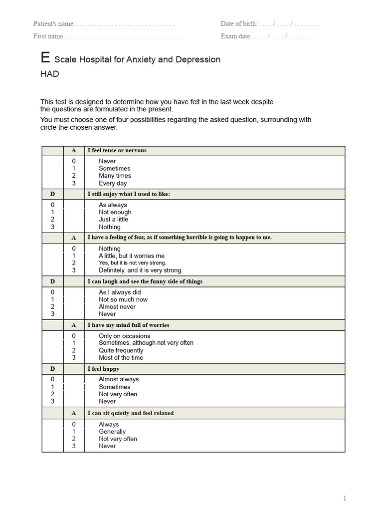 Hospital Anxiety and Depression Test | PDF | Anxiety | Questionnaire