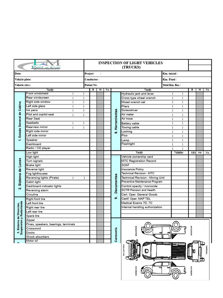 Vehicle Inspection Form (Final) Lym Rent A Car | PDF | Vehicles | Truck