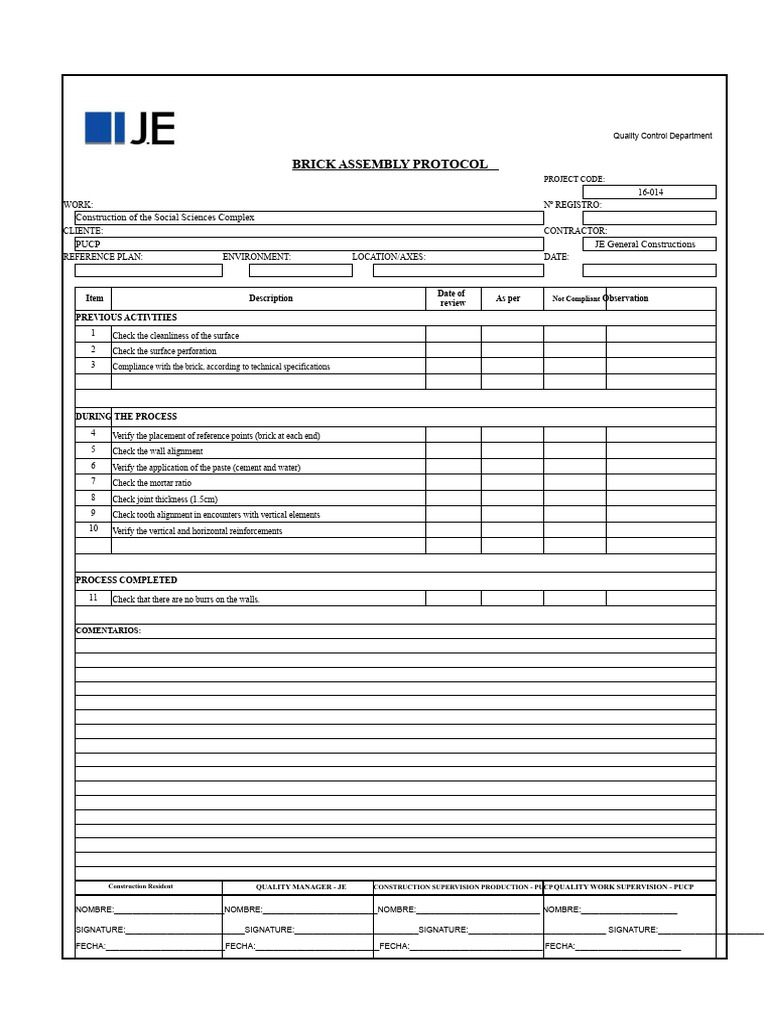 BRICK SETTLING PROTOCOL Ok | PDF | Brick | Civil Engineering