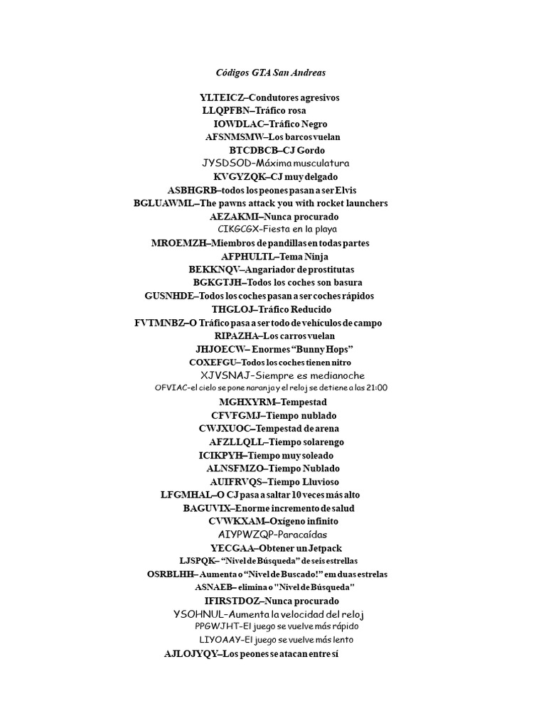 C Digos De GTA San Andreas PDF 1