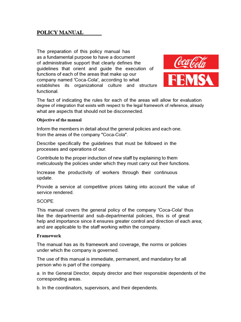 Coca-Cola Policies Manual | PDF | Coca Cola | Policy