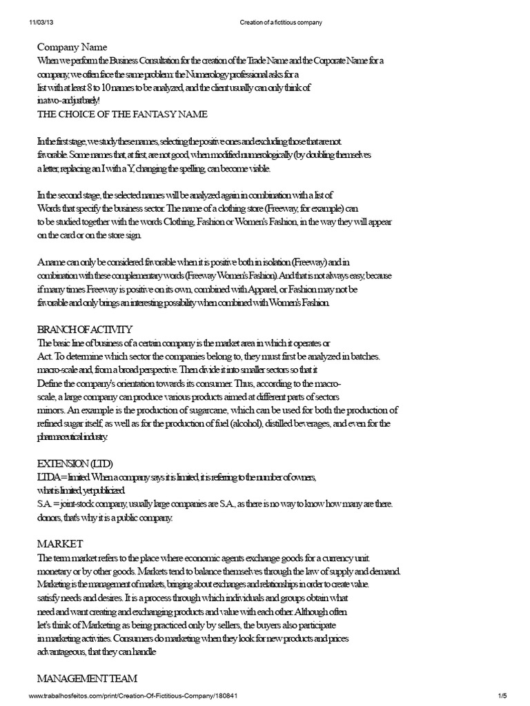 Creating a Fictitious Company Guide | PDF | Marketing | Market (Economics)