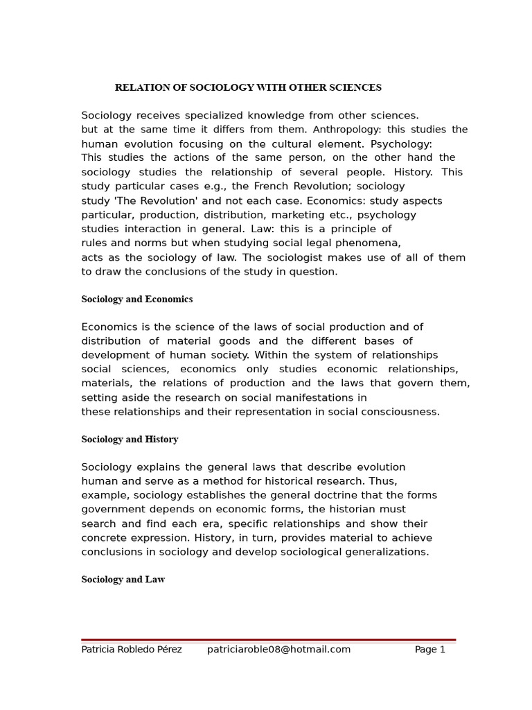 Relationship of Sociology with Other Sciences | PDF | Sociology ...