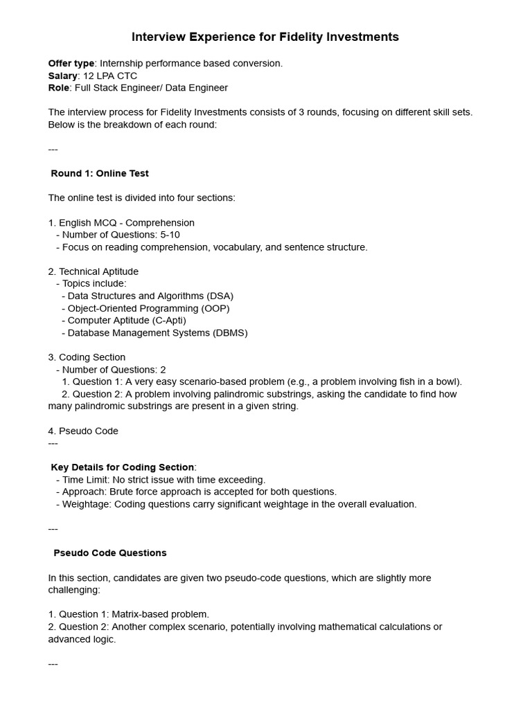 Fidelity Investments Internship Interview Guide | PDF | Software ...