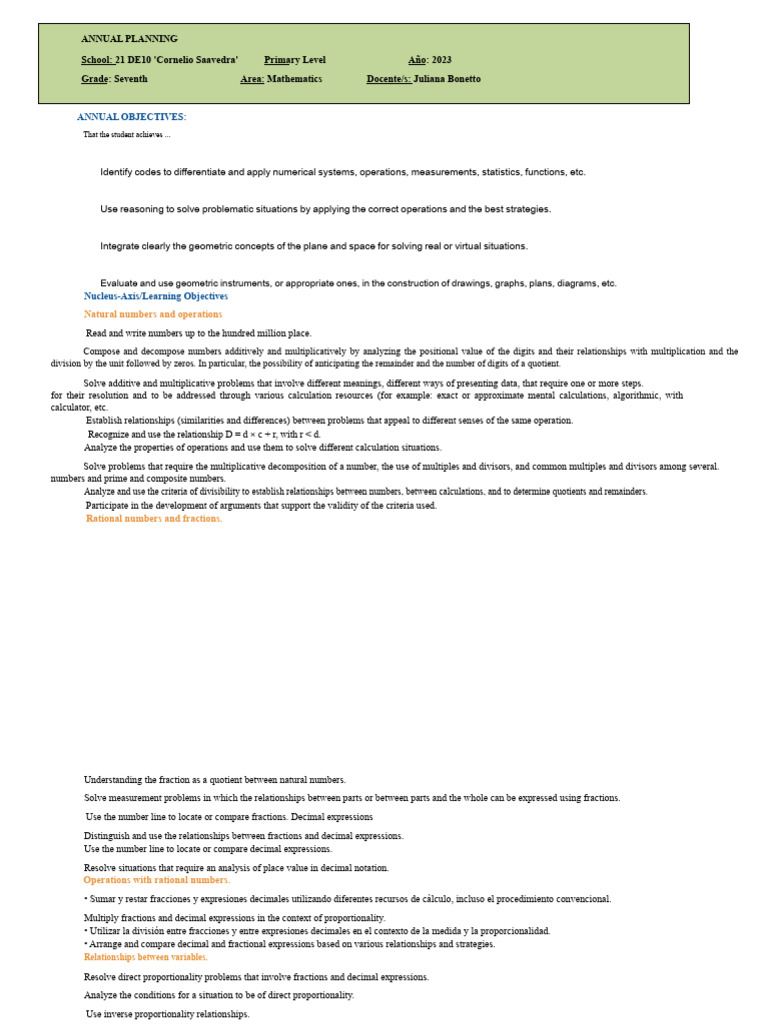 2023 Annual Math Planning for 7th Grade | PDF | Geometry | Mathematics