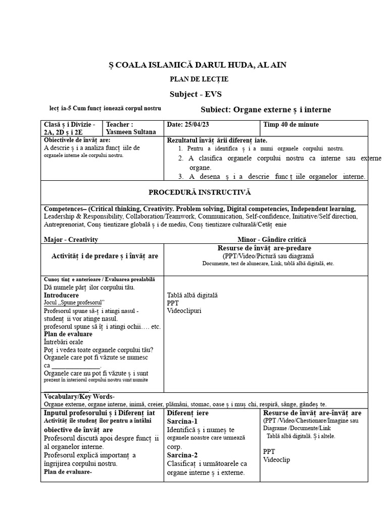 Plan de Lecție Pentru Clasa A II-a | PDF