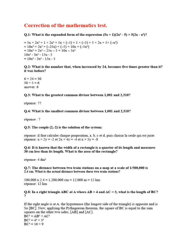 Correction of The Math Test | PDF