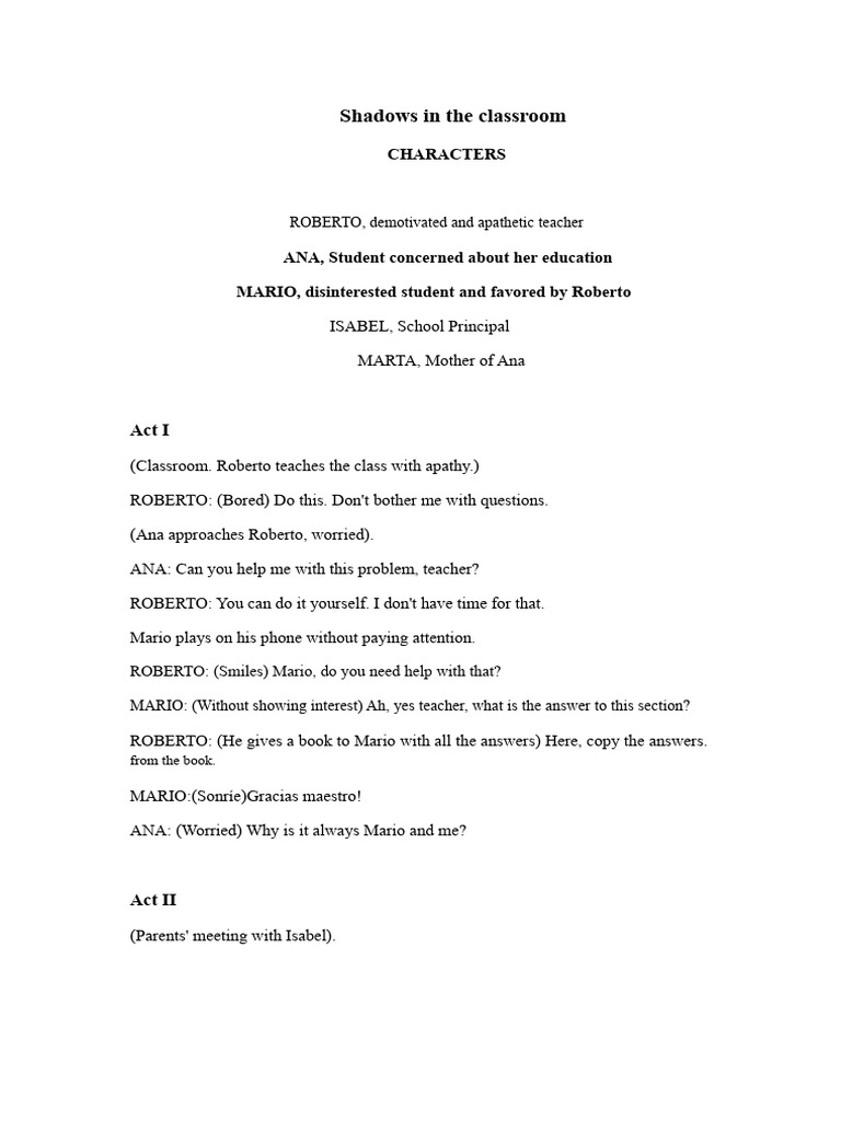Shadows in The Classroom THEATER SCRIPT | PDF | Teachers