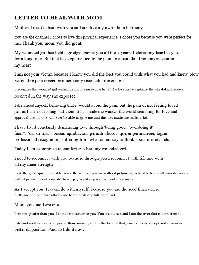 Letter To Heal With Mom | PDF | Love