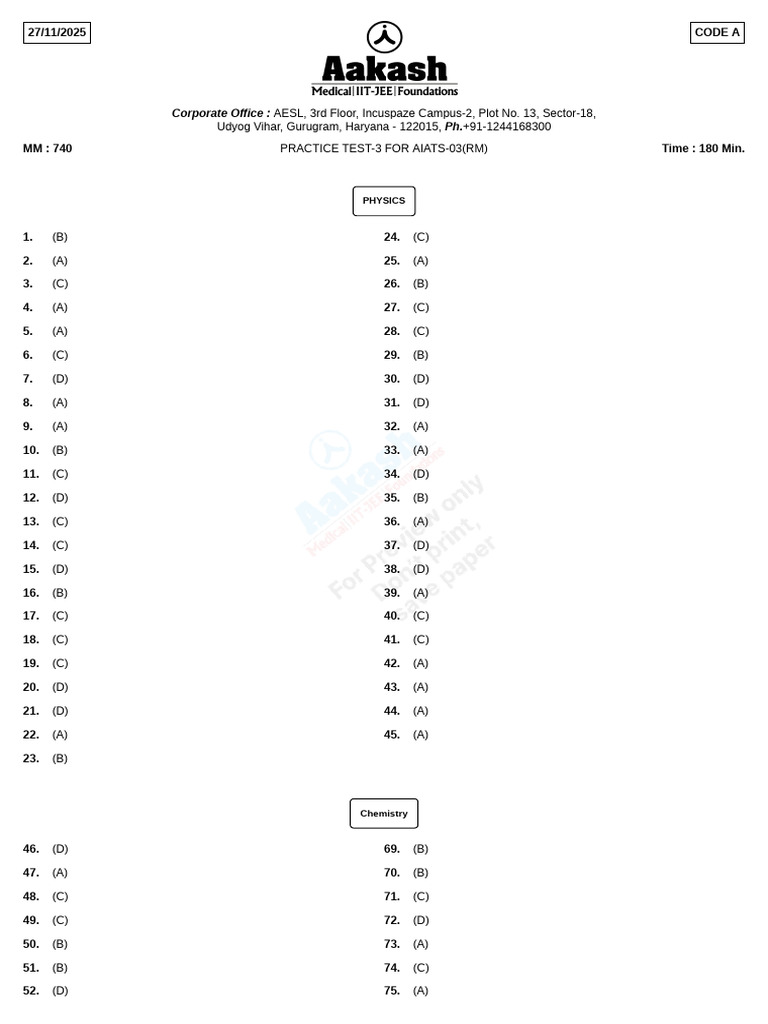 AIATS-03 Practice Test Solutions | PDF | Chemical Bond | Ion