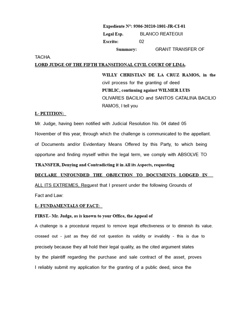Grant Transfer Objection Response | PDF | Evidence | Truth