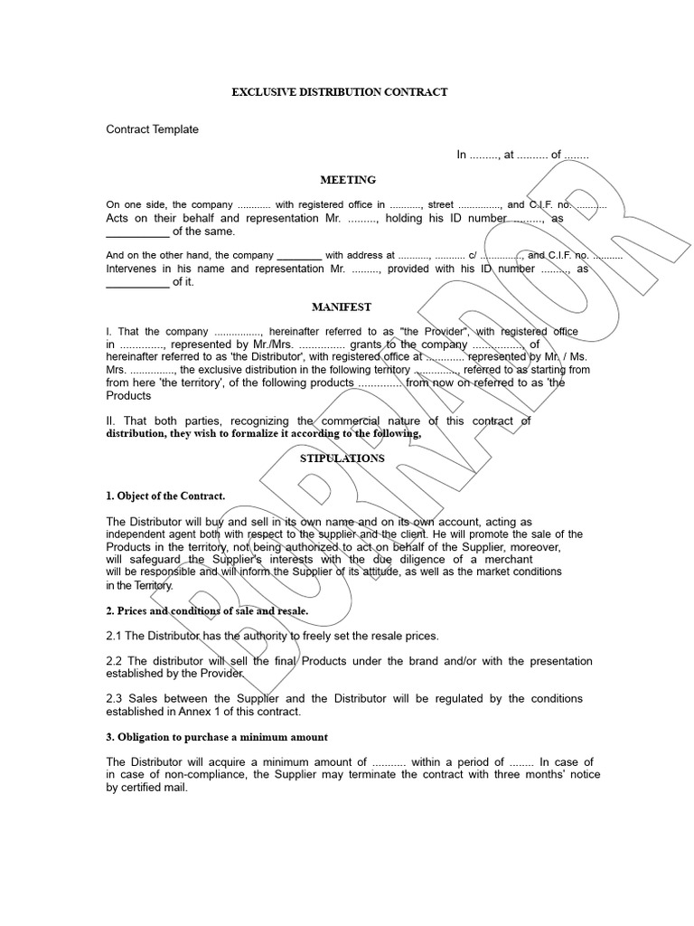 Exclusive Distribution Contract Template | PDF | Trademark Infringement ...