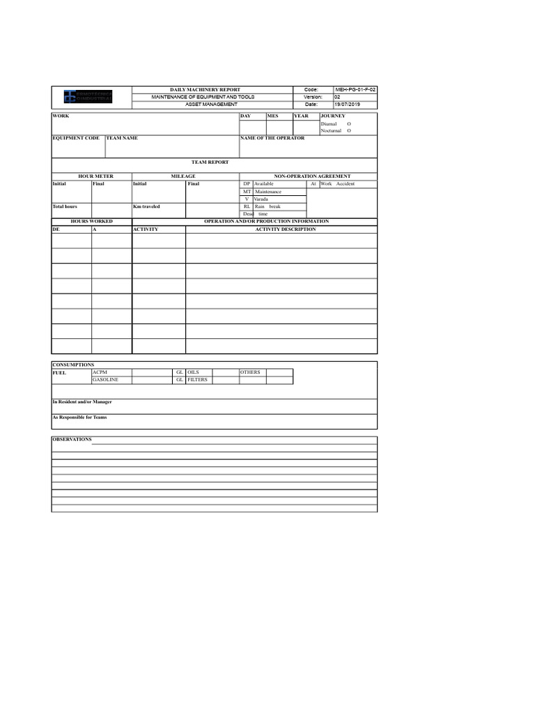 Daily Report Format of The Operator and Pre-Operational Meh-Pg-01-F-02 ...