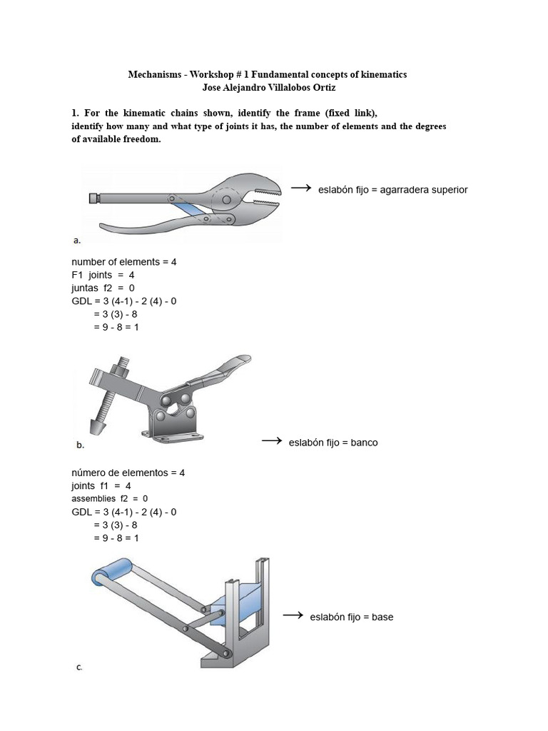 Mechanisms - Workshop # 1 Fundamental Concepts Kinematics PDF | PDF ...