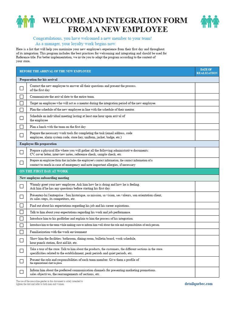 Welcome and Integration Sheet - WITHOUT Bubbles | PDF | Business ...