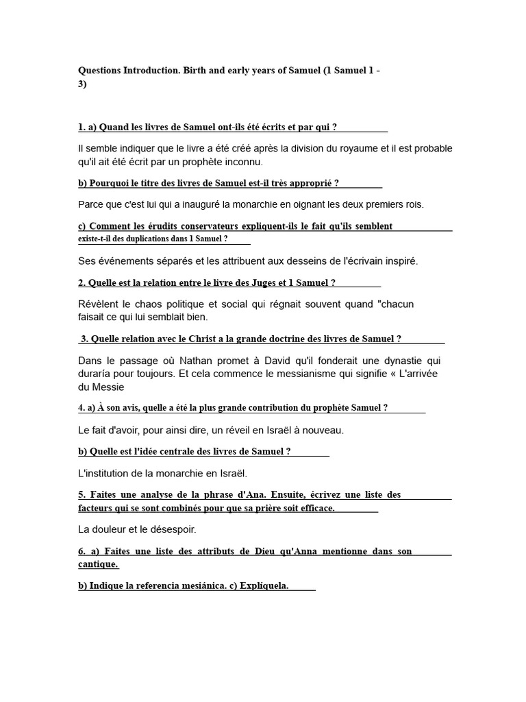 Analyse des livres de Samuel et leur impact | PDF | David | Livres de ...