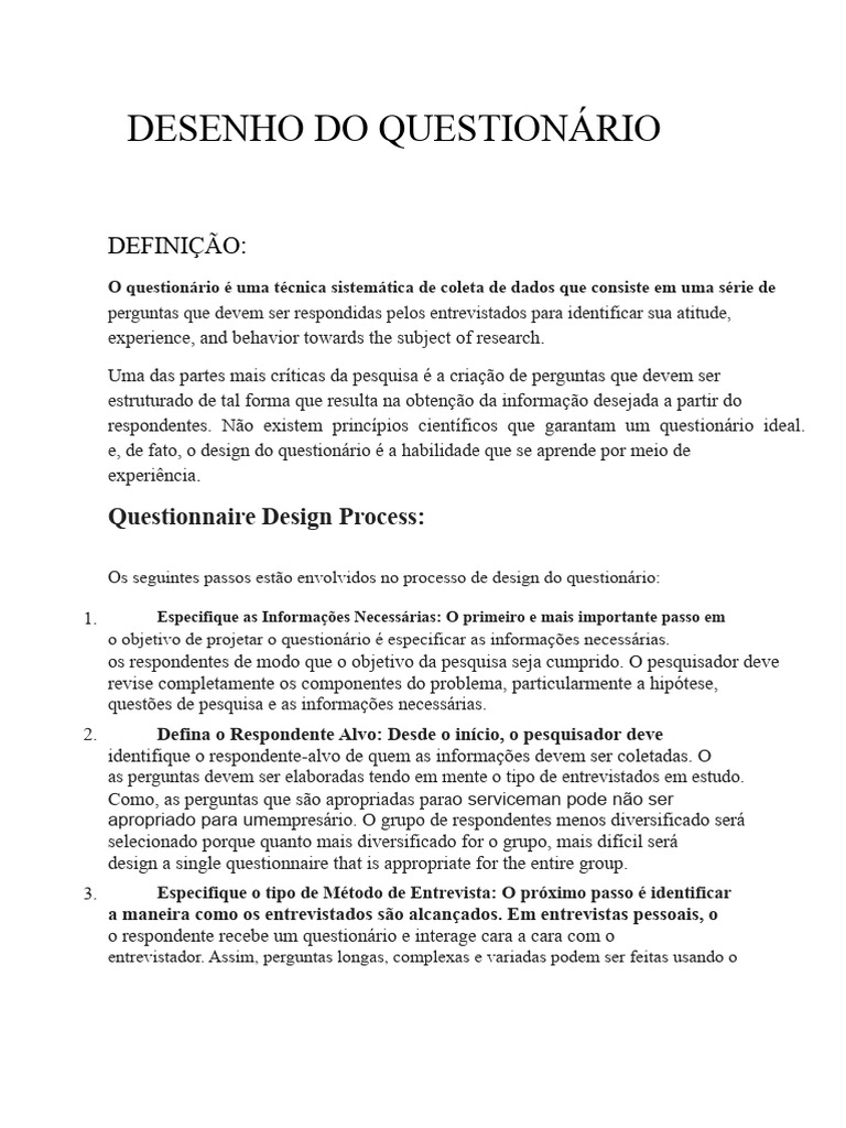 Guia Completo para Design de Questionários | PDF | Entrevista ...