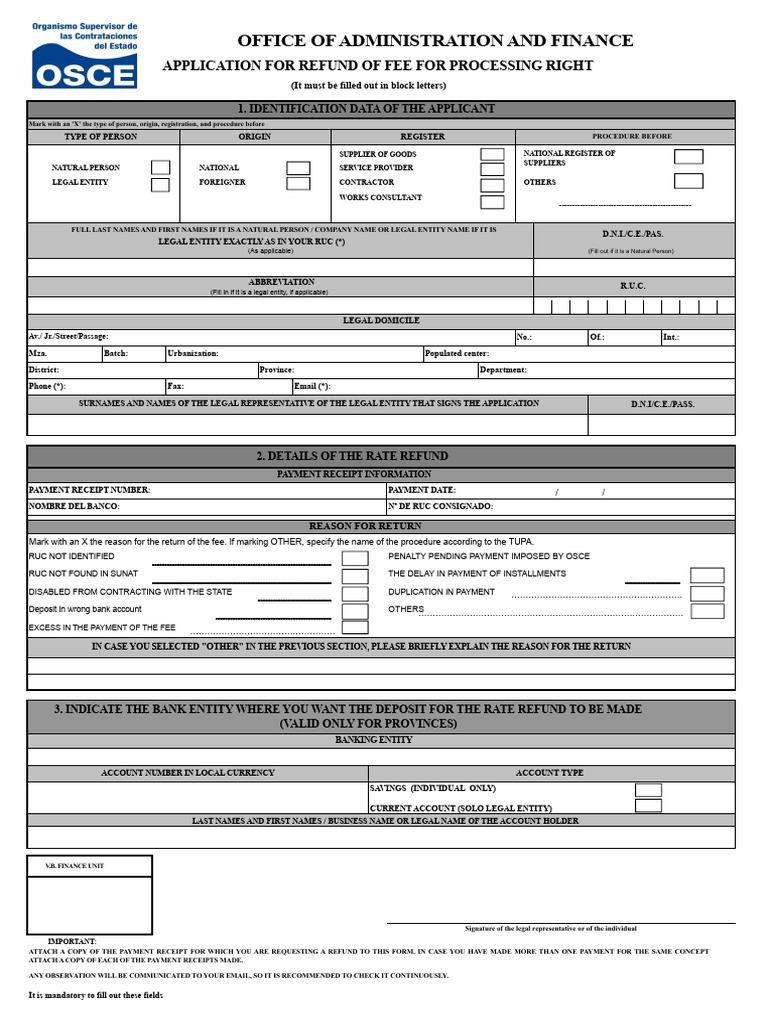 OSCE Rate Refund Form | PDF | Banks