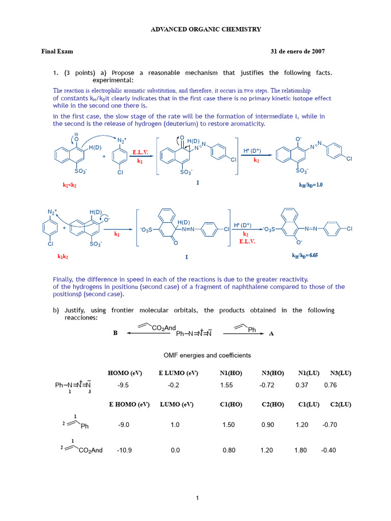 Advanced Organic Chemistry Exam 2007 | PDF | Chemical Reactions | Unit ...