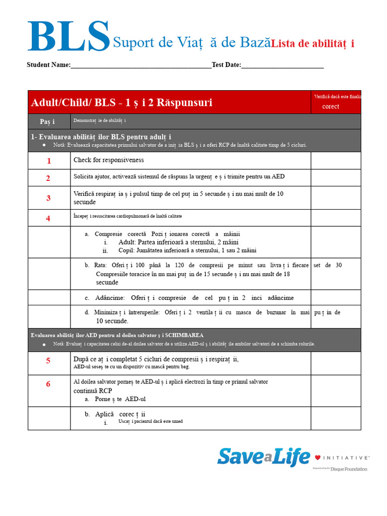 Lista de Verificare A Abilităților BLS | PDF