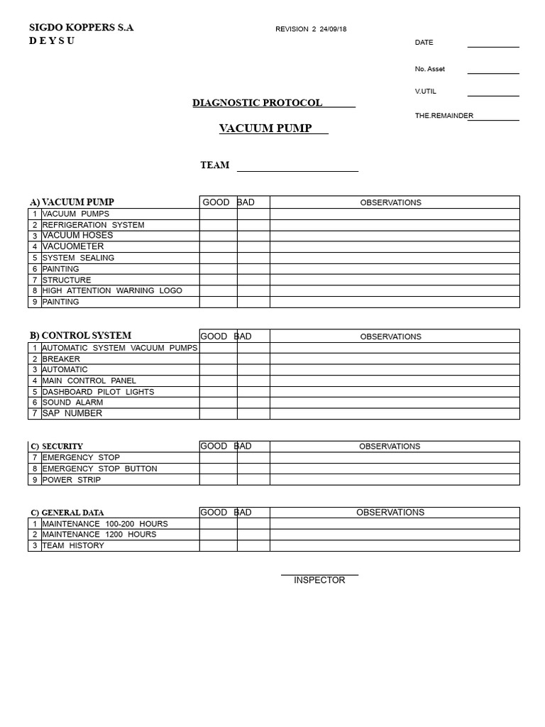Inspection of Vacuum Pump | PDF