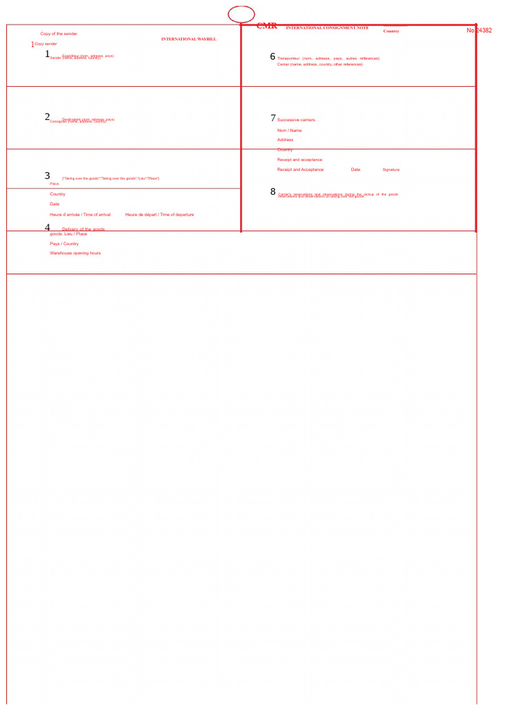 International Consignment Note CMR 24382 | PDF | Bill Of Lading