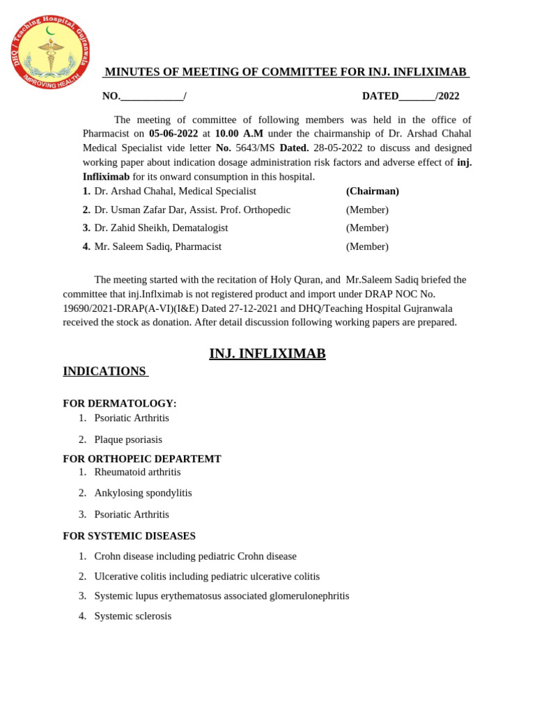 Inj Infliximab | PDF | Psoriasis | Medical Specialties