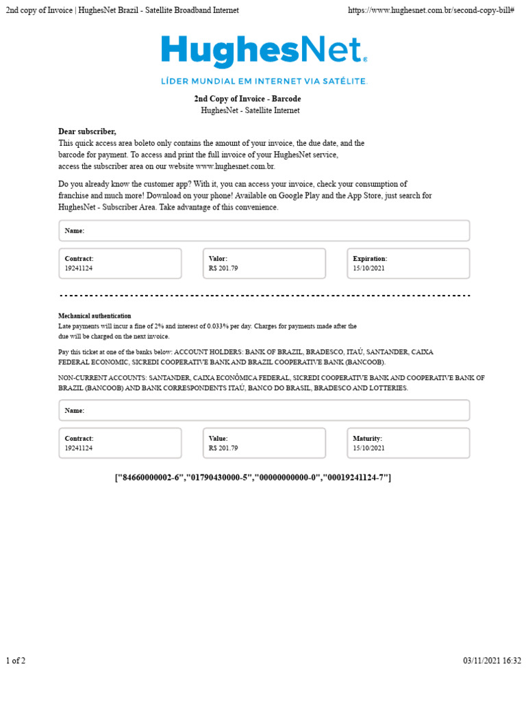 2nd Copy of HughesNet Brazil Invoice - Satellite Broadband Internet ...