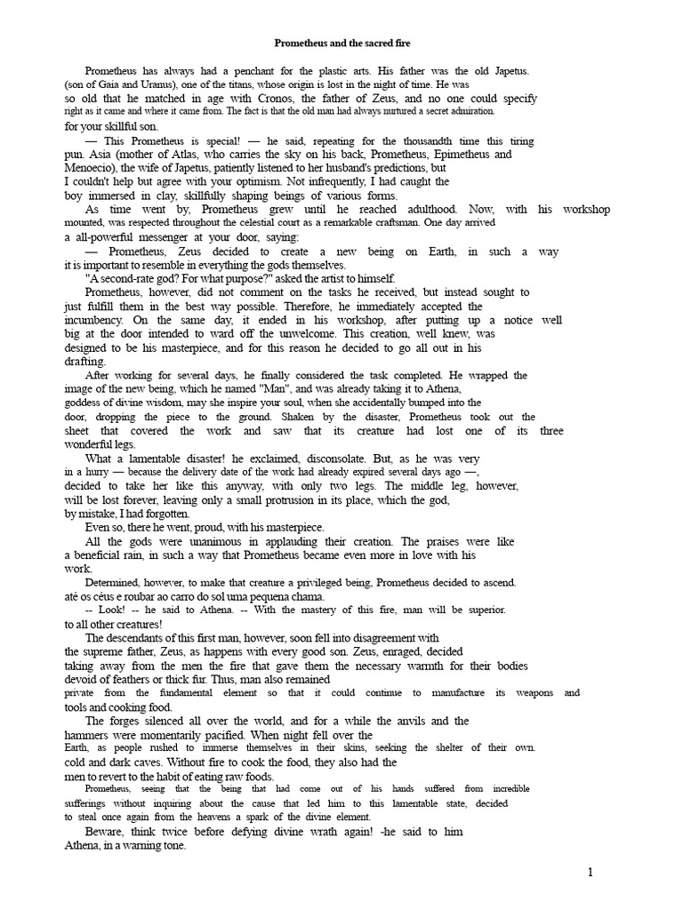 Prometheus and The Sacred Fire | PDF | Prometheus | Zeus