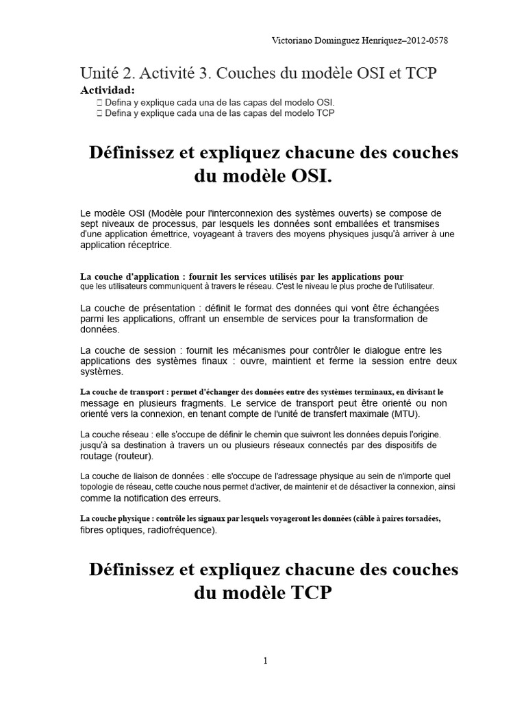 Couches du modèle OSI et TCP/IP expliquées | PDF | Suite des protocoles ...