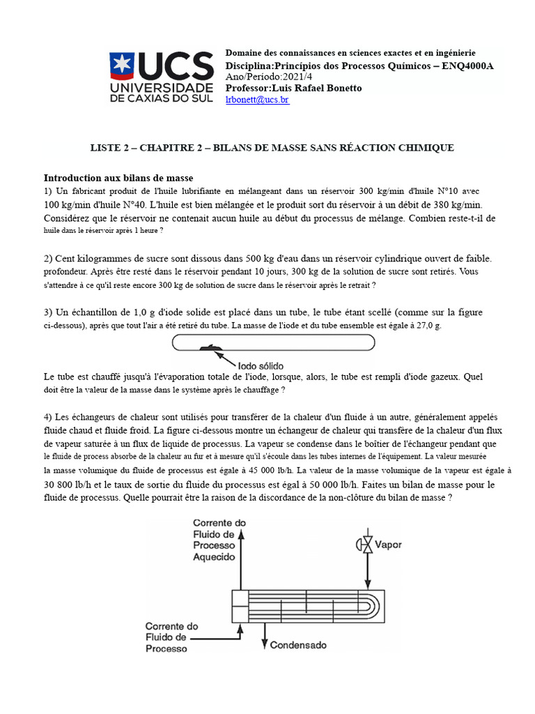 Bilans de Masse en Génie Chimique | PDF | Polychlorure de vinyle | Chaleur
