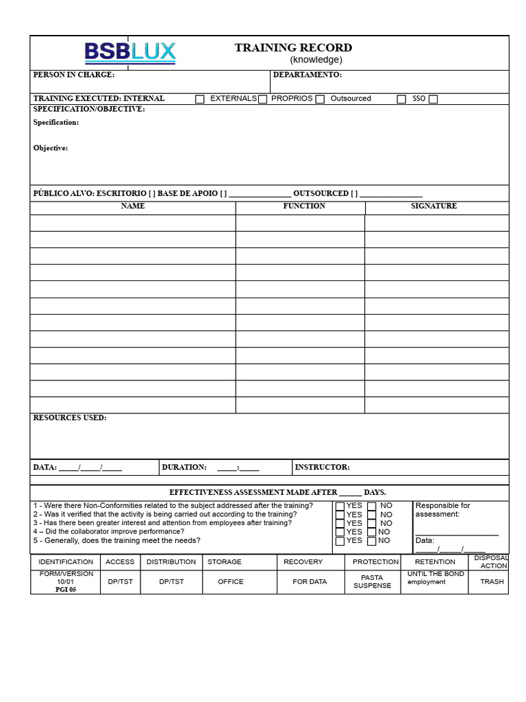 Form 10 Training Record | PDF