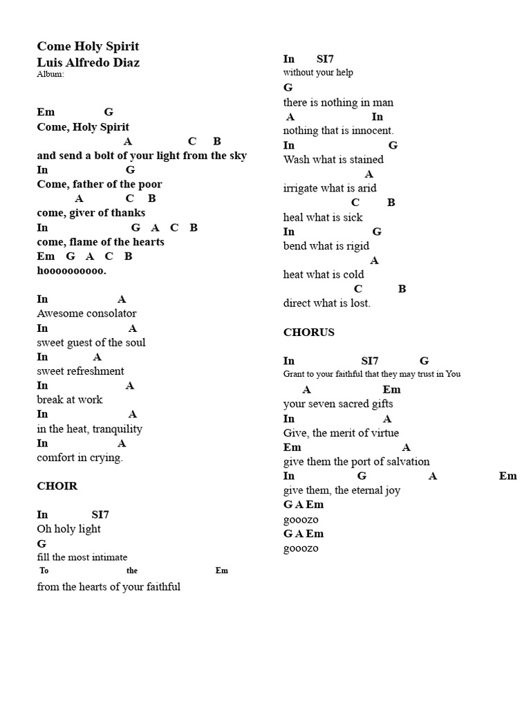 Come Holy Spirit Lyrics and Themes | PDF