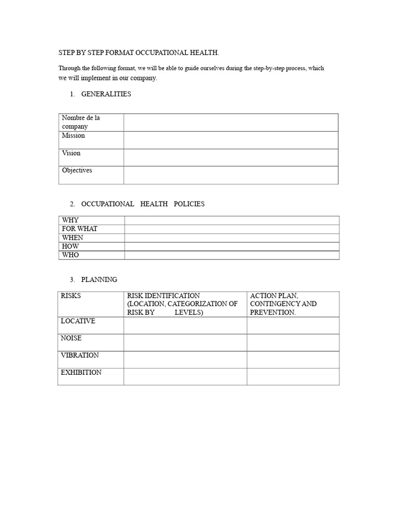 Step by Step Occupational Health Format | PDF
