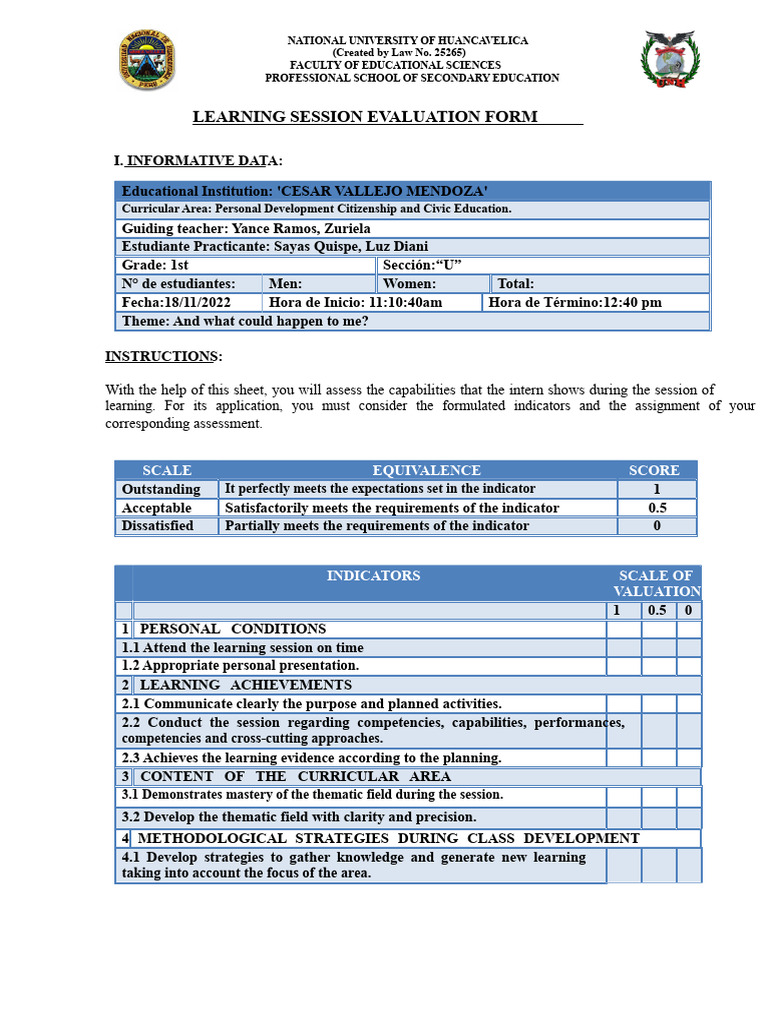 Secondary Education Evaluation Form | PDF | Learning | Psychological ...