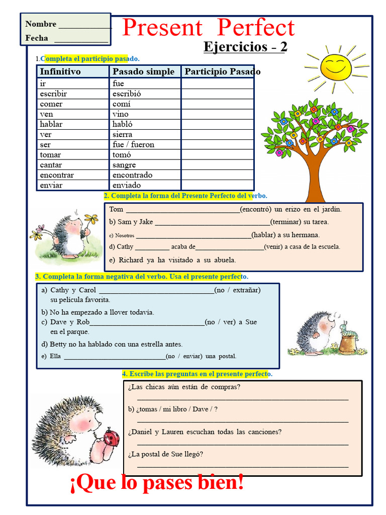 Ejercicios de Presente Perfecto en Inglés | PDF