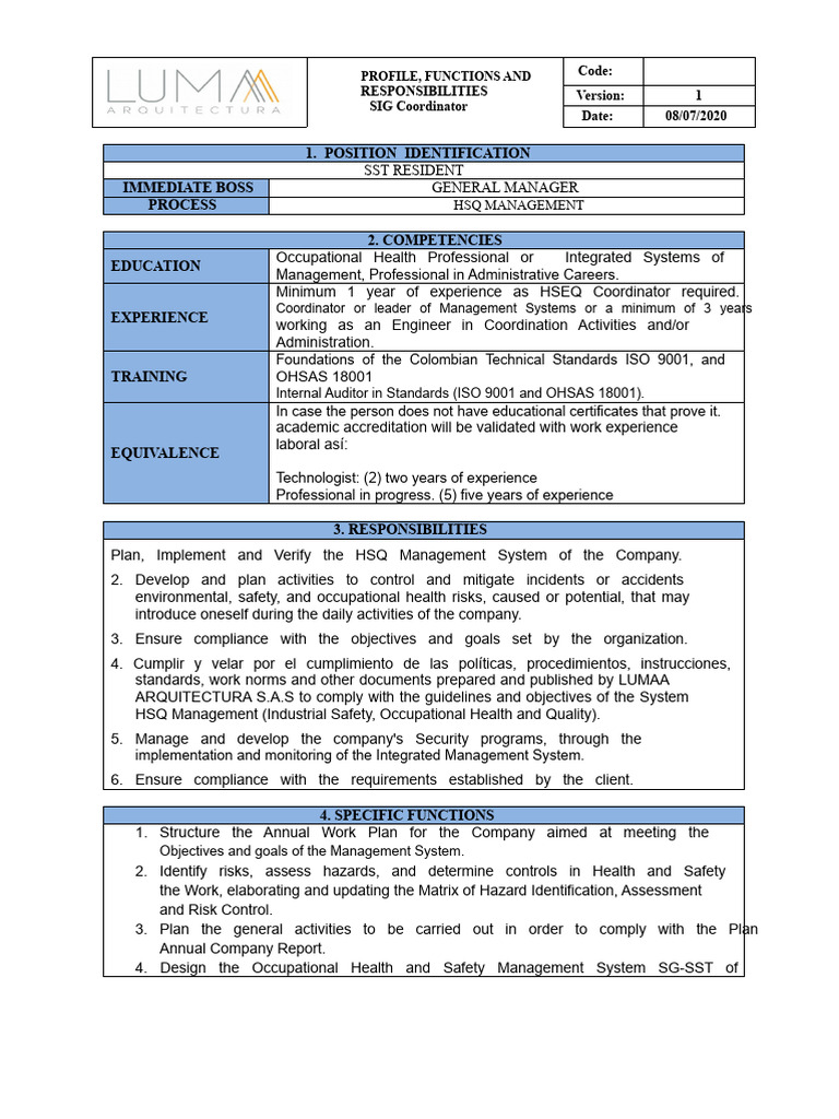 Occupational Profile of SST Resident | PDF | Occupational Safety And ...