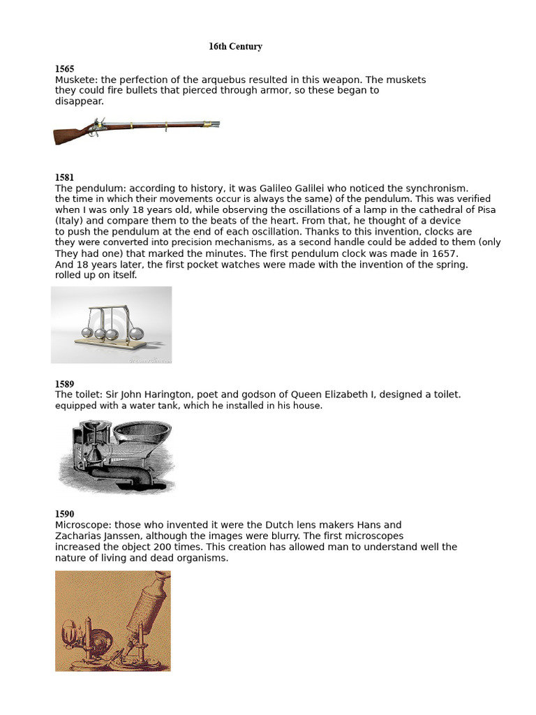 Key Inventions of the 16th Century | PDF | Pendulum | Clock