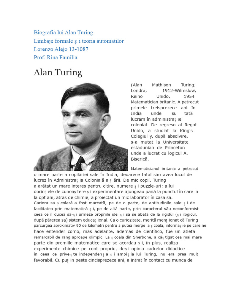 Biografia Lui Alan Turing PDF | PDF