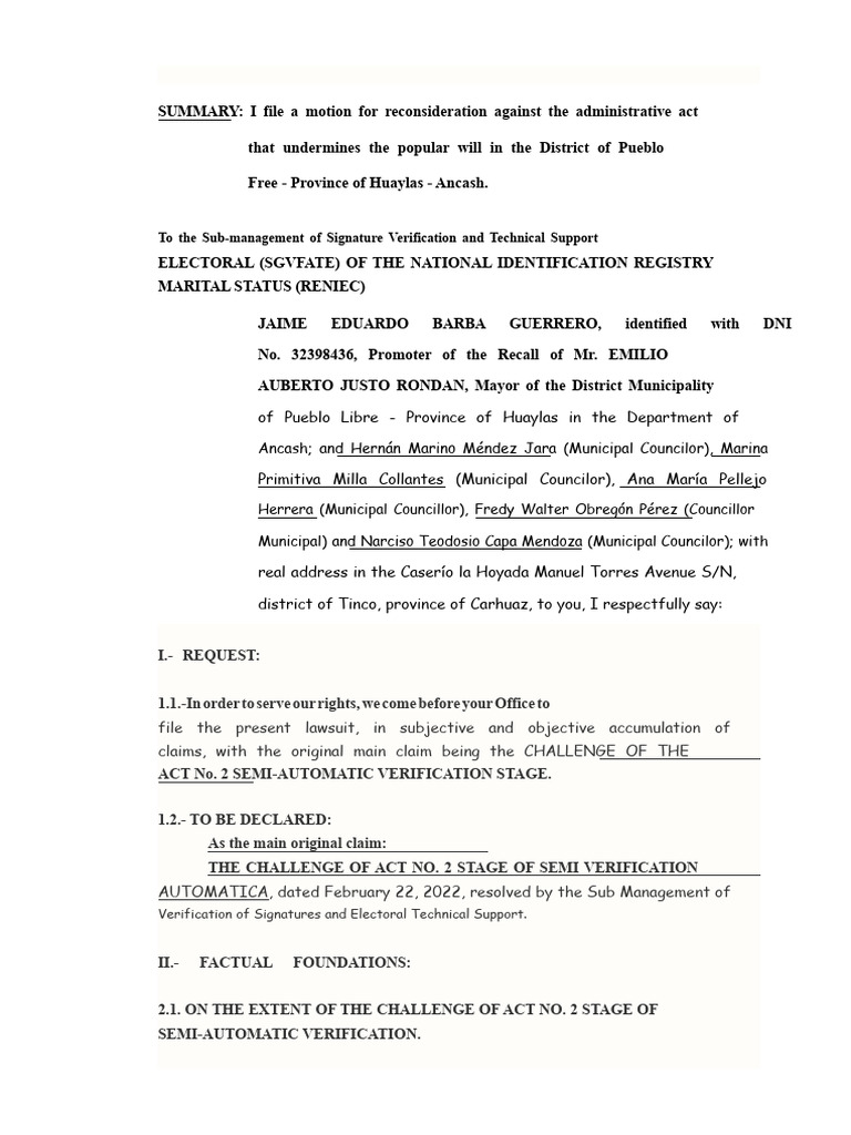 Motion to Reconsider Signature Verification | PDF | Justice | Crime ...