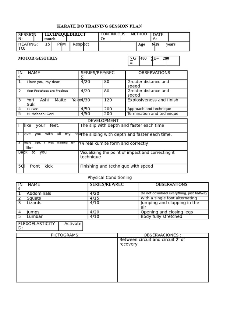 Karate Training Session Plan | PDF