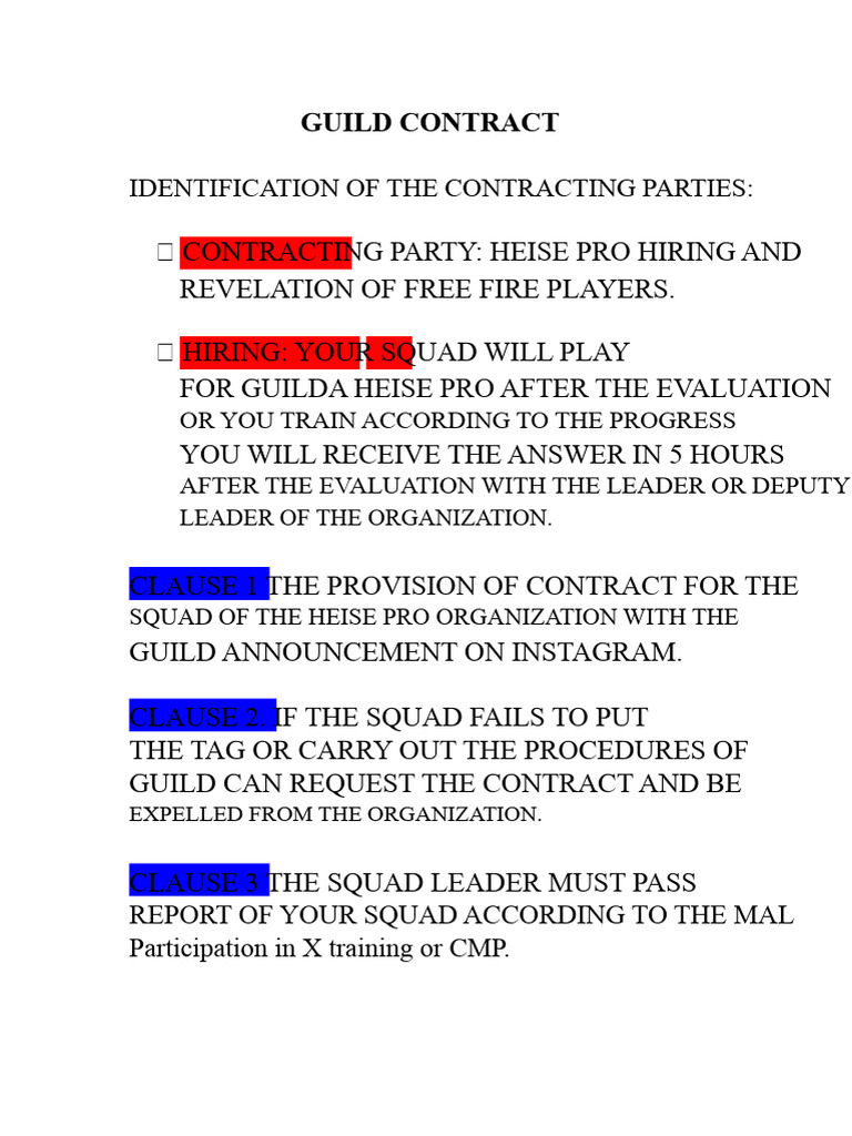 Guild Contract: Identification of The Contracting Parties | PDF