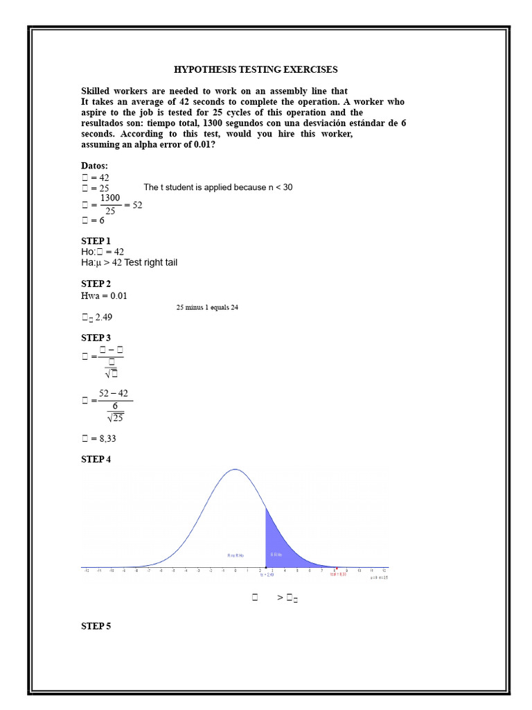 Hypothesis Testing Exercises Overview | PDF | Student's T Test | Variance
