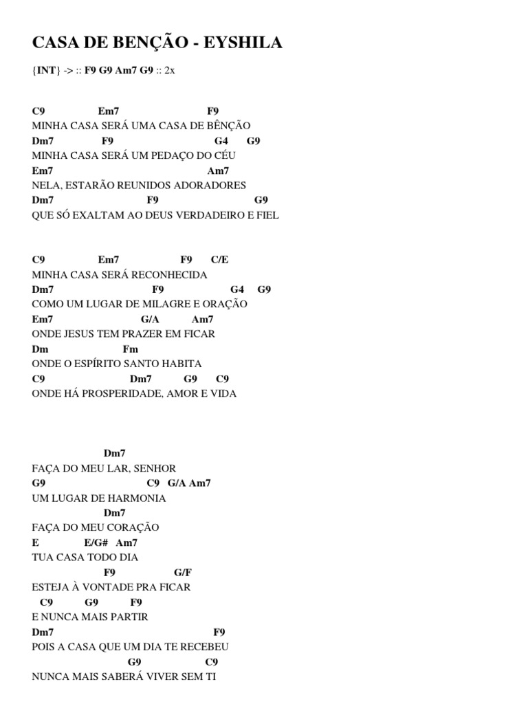 Casa de Benção - Eyshila: Letra e Cifras | PDF | Bênção | Oração